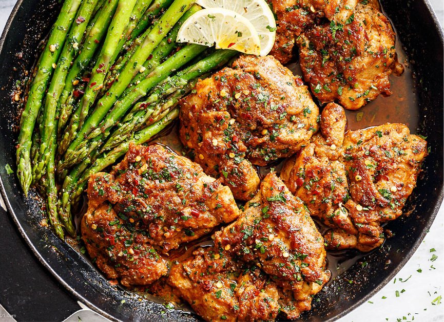 Asado Chicken Thighs and Sauteed Lemon Asparagus