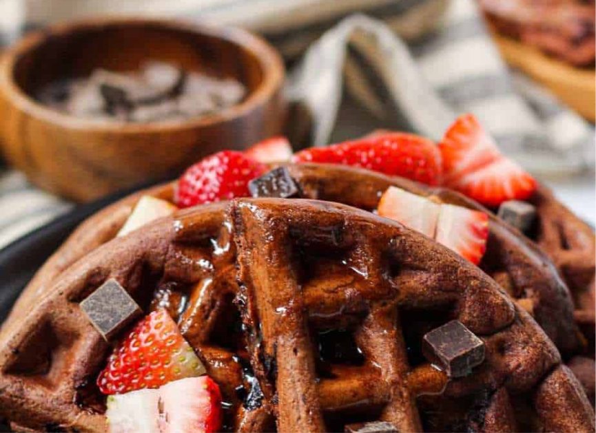 Chocolate Chunk Strawberry Protein Waffles