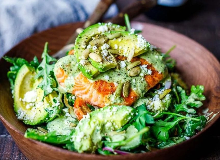 Grilled Salmon Salad With Creamy Cilantro Lime Dressing