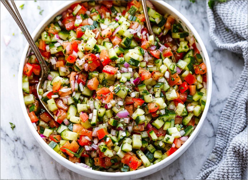 Mediterranean Salad with Cucumber, Tomato and Onion