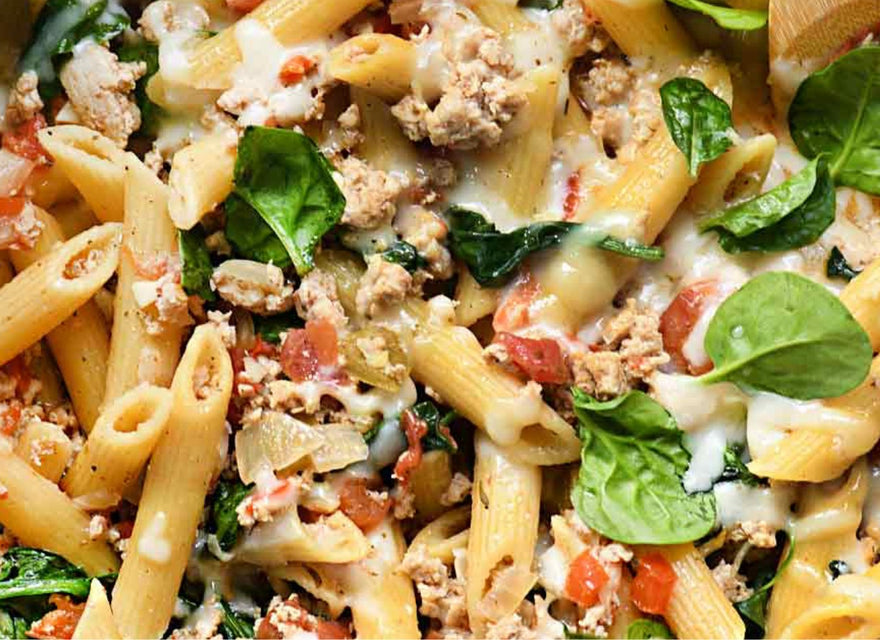 One-Pot Penne Pasta With Turkey And Spinach