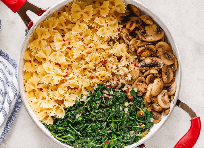 Parmesan Spinach Mushroom Pasta Skillet